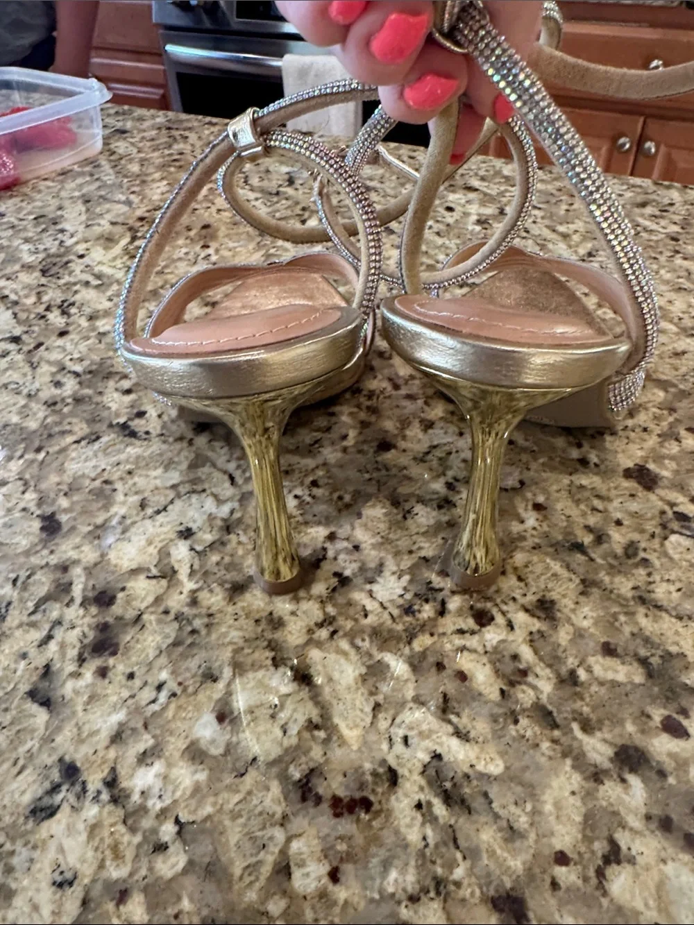Rouge Helium Strappy Crystal Embellished Gold Women's Heels Size 9